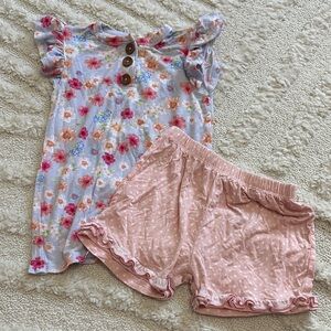 Posh Peanut Floral Top and Pink Shorts Set